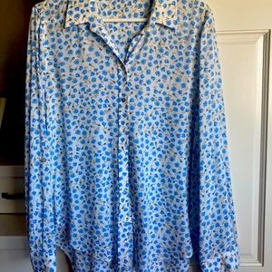 White Blouse with blue flowers